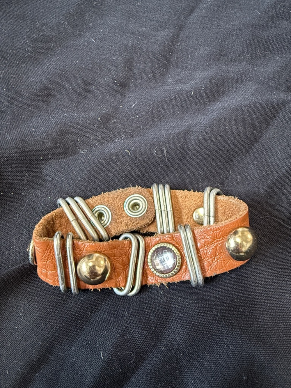 Women's Tan Leather Bracelet with Metallic Accents
